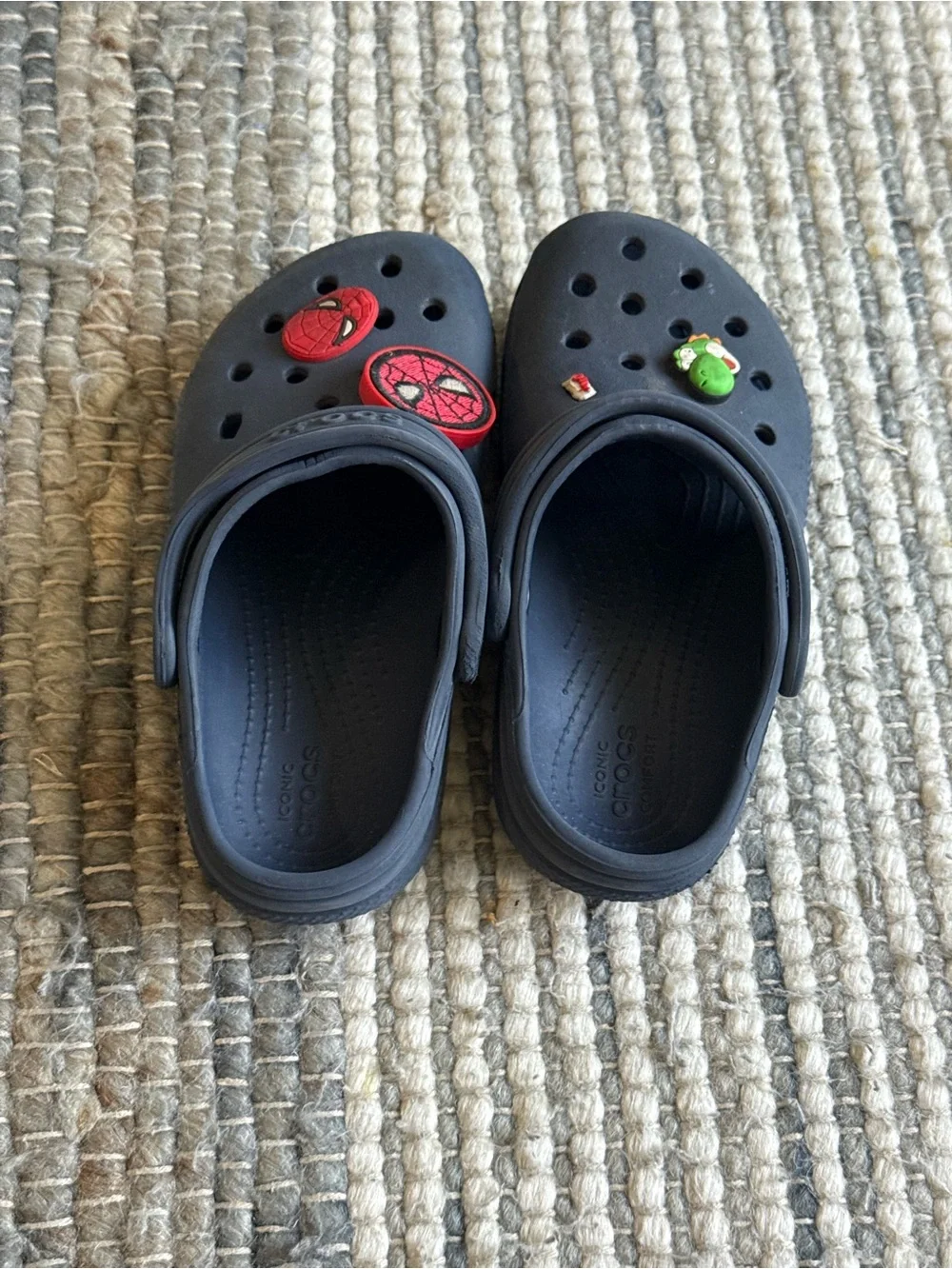 CROCS Kids Classic Clogs in Dark Gray with Red & Green Charms